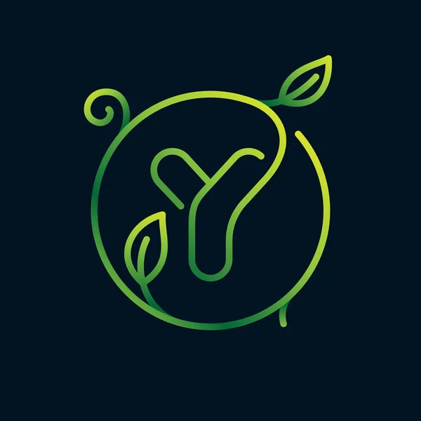 Letra Hoja Logo Círculo Imposible Estilo Una Línea Icono Verde — Vector de stock