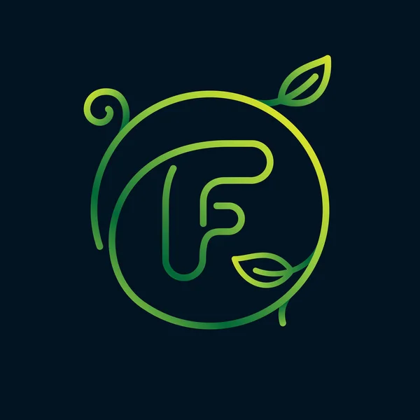 Buchstabenblatt Logo Einem Kreis Unmöglicher Einzeiler Stil Perfektes Grünes Symbol — Stockvektor