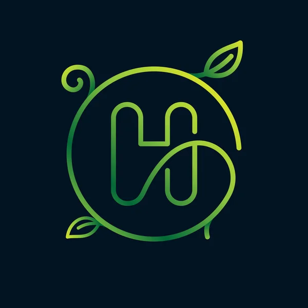 Lettera Foglia Logo Cerchio Impossibile Uno Stile Linea Icona Verde — Vettoriale Stock