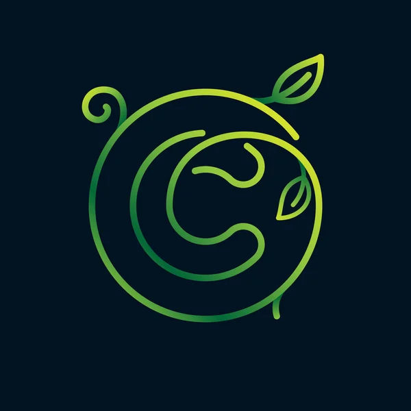 Bokstäver Blad Logotyp Cirkel Omöjligt Rad Stil Perfekt Grön Ikon — Stock vektor