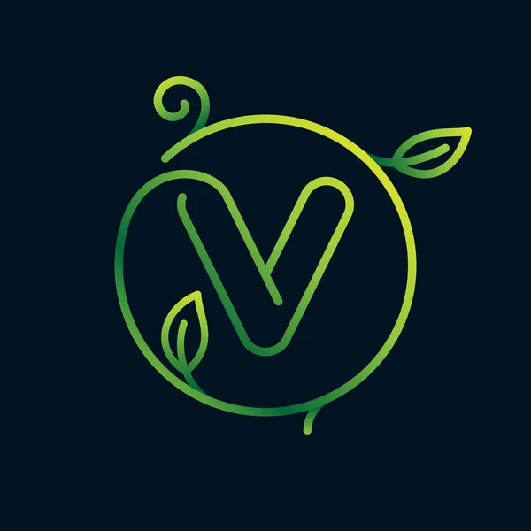 Λογότυπο Φύλλων Γραμμάτων Κύκλο Αδύνατο Στυλ Γραμμής Τέλειο Πράσινο Εικονίδιο — Διανυσματικό Αρχείο