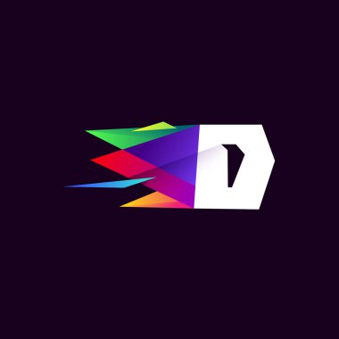 D harfi logosu çok renkli ve düşük polimerli. Dijital şirket için mükemmel bir simge, tavan penceresi kimliği, uzay reklamcılığı, vs..