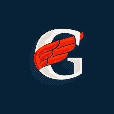 Kırmızı kanatlı G harfi logosu. Klasik çizgilerden yapılmış gölgeli serif yazı tipi. Spor etiketleri, gönderme posterleri, güç kimliği vs. için vektör simgesi mükemmel.