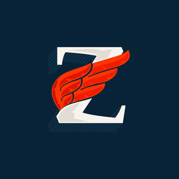 赤い翼を持つ文字Zのロゴ 線で作られた影を持つ古典的なセリフフォント スポーツラベル 送料ポスター パワーアイデンティティなどに最適なベクトルアイコン — ストックベクタ
