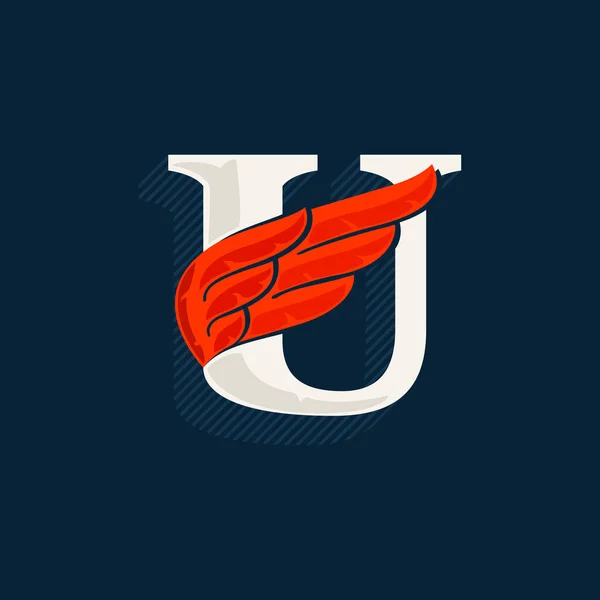 Letra Logotipo Com Asa Vermelha Fonte Serif Clássica Com Sombra — Vetor de Stock