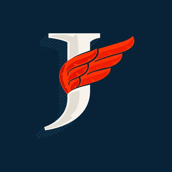 Letra Logotipo Com Asa Vermelha Fonte Serif Clássica Com Sombra —  Vetores de Stock