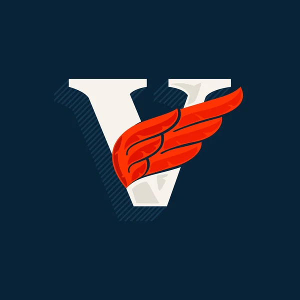Logo Červeným Křídlem Klasické Písmo Serif Stínem Čar Vektorová Ikona — Stockový vektor