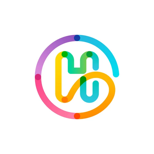 虹のグラデーションサークルのH文字のロゴ 不可能1行スタイル デジタルラベル 科学印刷 現代的な広告などのための完璧なカラフルなアイコン — ストックベクタ