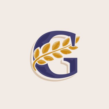 Defne çelenkli G harfi logosu. Klasik çizgi gölgeli serif yazı tipi. Butik etiketler, spor posterleri, lüks kimlik vs. için mükemmel bir vektör simgesi.