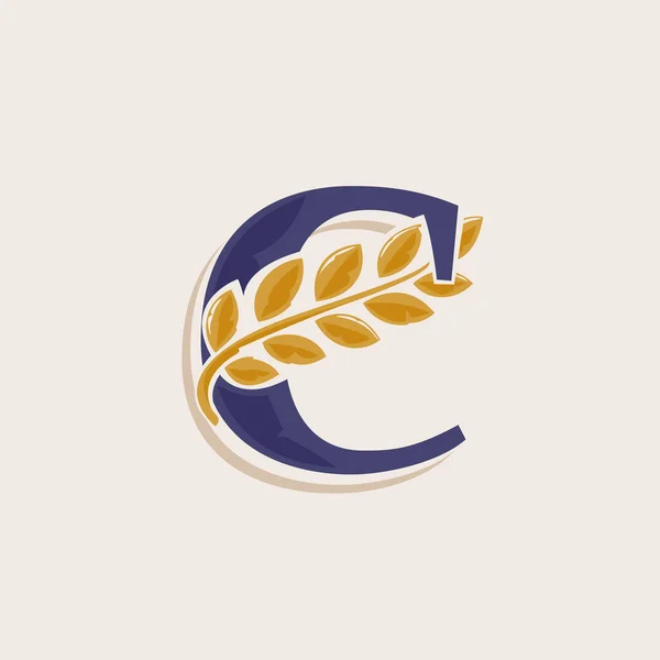 Letra Logo Con Corona Laurel Fuente Serif Clásica Con Sombra — Vector de stock