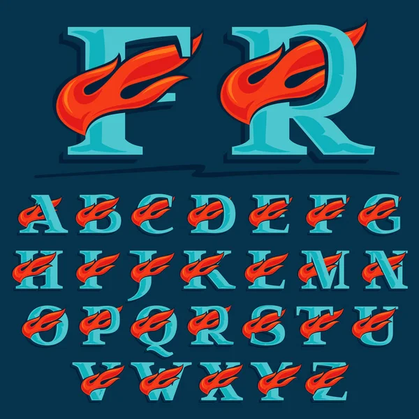 Alfabet Met Snel Vuur Vintage Serif Lettertype Met Regelschaduw Vector — Stockvector