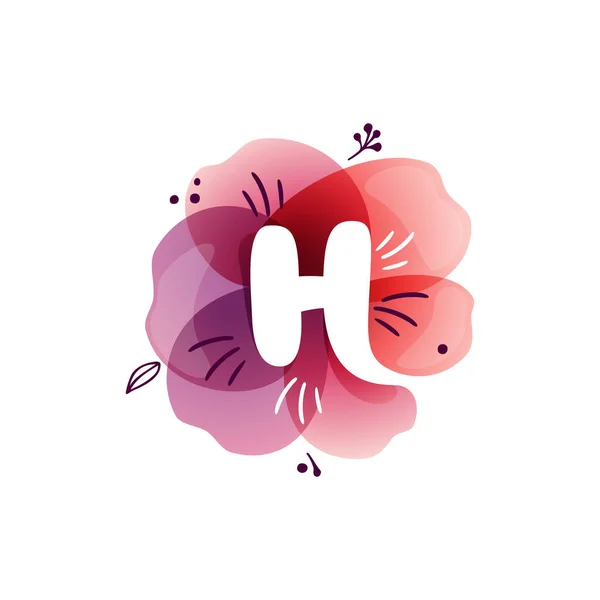 Buchstabe Logo Auf Aquarell Überlappende Blume Negatives Leerzeichen Mit Tuschekräutern — Stockvektor