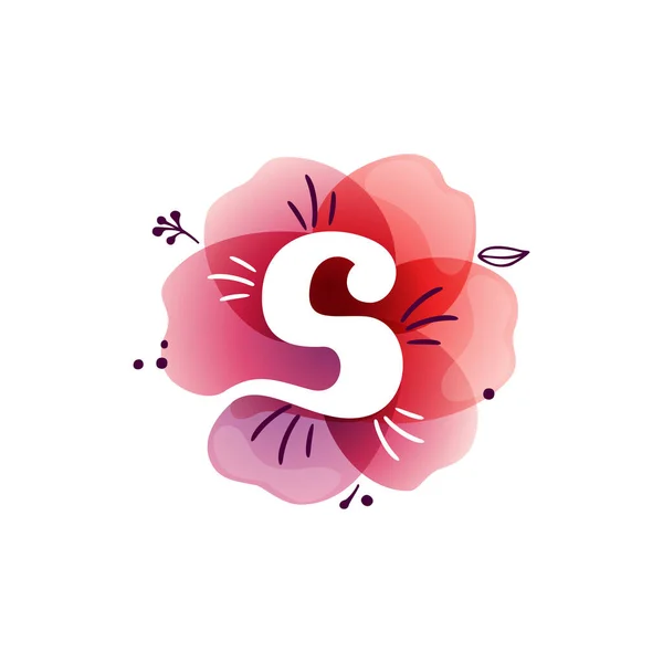 Buchstaben Logo Aquarell Überlappender Blume Negatives Leerzeichen Mit Tuschekräutern Und — Stockvektor