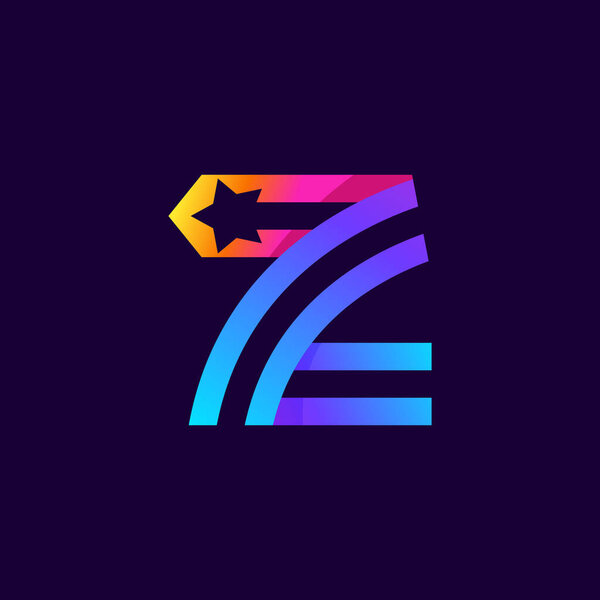 Letter Z logo with star inside. Vector parallel lines icon. Perfect font for multicolor labels, space print, nightlife posters etc.