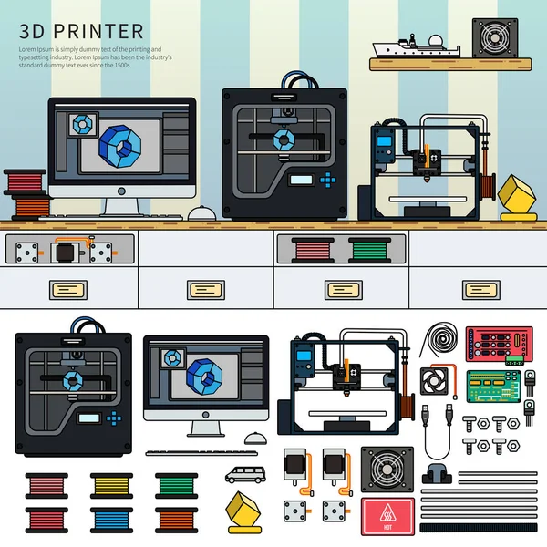 Herramientas para impresión 3D — Vector de stock