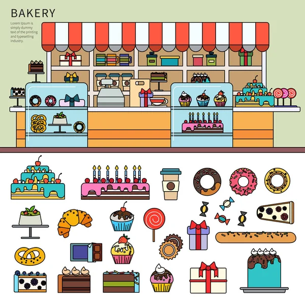 Sweet confectionery in the bakery — Stock Vector