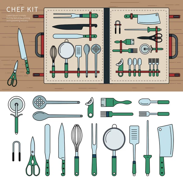 Kit de chef sobre la mesa — Vector de stock