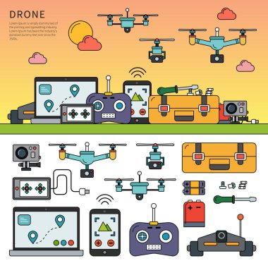 Drone aygıtları çizgi düz vektör