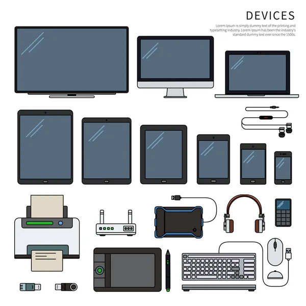 Gadgets aislados en blanco — Vector de stock