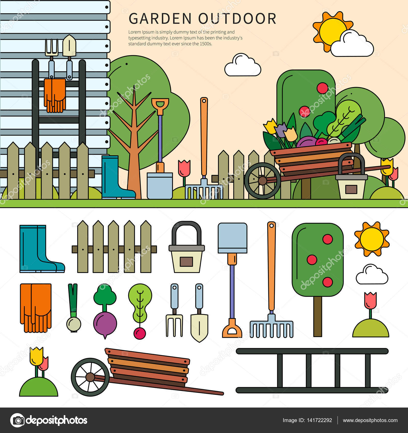 Garden in the village Stock Vector by ©mountainbrothers 141722292