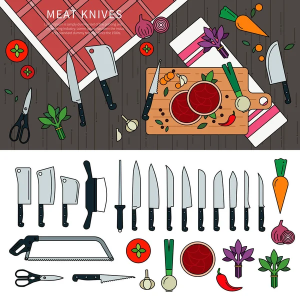 Готовить мясо с ножами — стоковый вектор