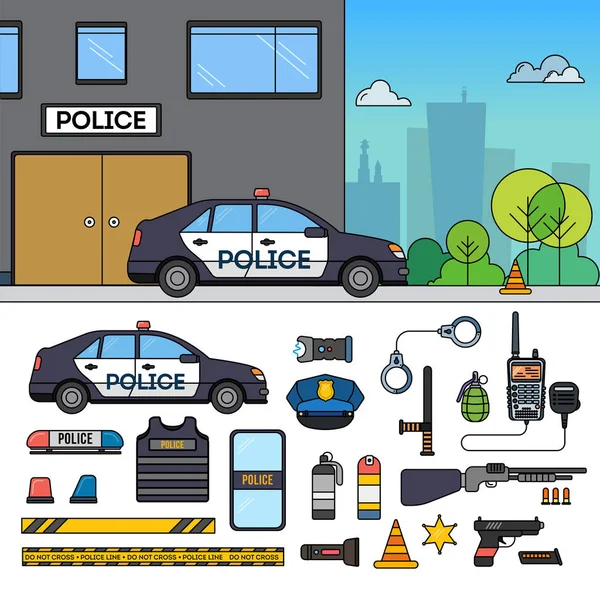 Police car near police department — Stock Vector