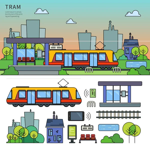 Tranvía en la calle — Archivo Imágenes Vectoriales