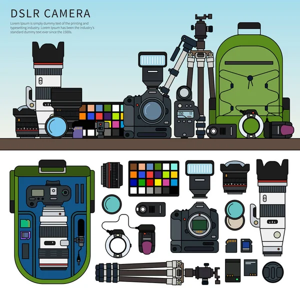 DSLR camera set — Stock Vector