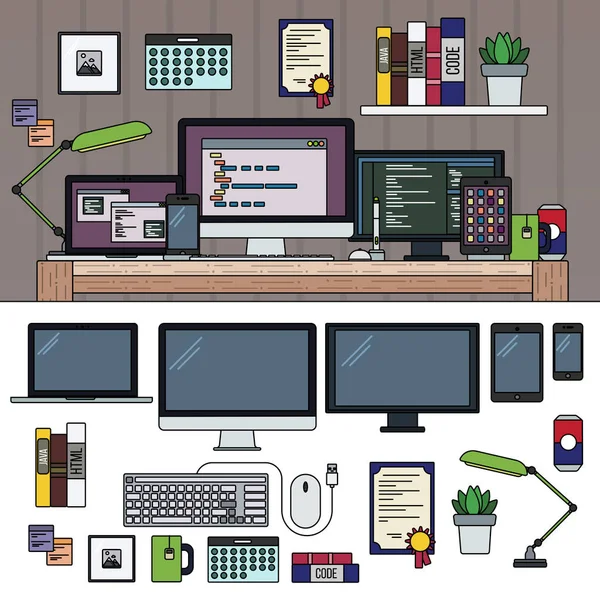 Programmeur armoire de travail — Image vectorielle