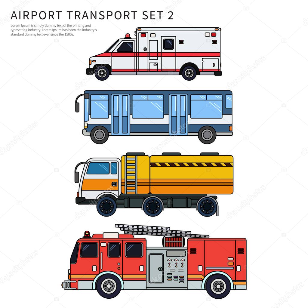 Different airport transport isolated on white