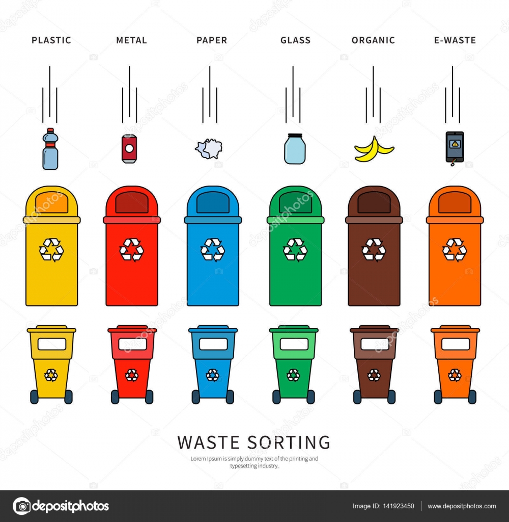 Waste sorting bins: Vector Graphic Illustration #208001153