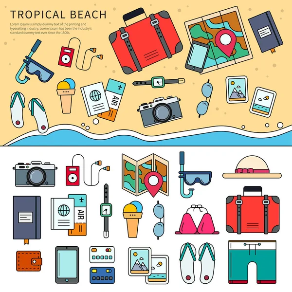 Tropical trip set — Stock Vector