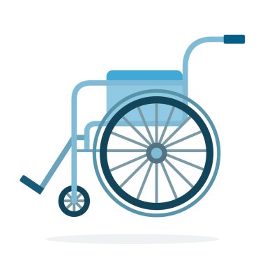 Tekerlekli sandalye vektörü düz malzeme tasarımı beyaz arkaplan üzerindeki izole nesne.