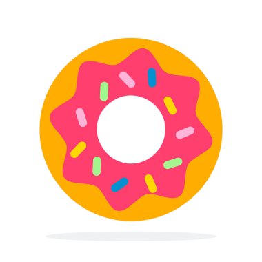 Beyaz zemin üzerinde pembe krema vektör düz malzeme tasarımı ile donut.