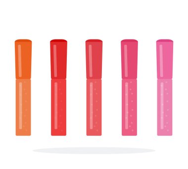 Farklı renkte sıvı ruj vektör düz malzeme tasarımı beyaz arkaplanda izole nesne.