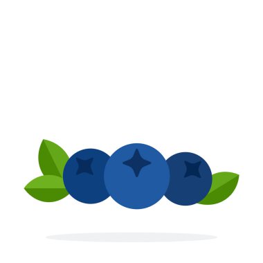 Yaprak vektör düz madde tasarımlı üç yabanmersini beyaz arkaplanda izole edilmiş nesne.