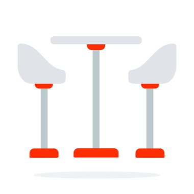 Restoran masası ve sandalyeler vektör düz malzeme tasarımı beyaz arkaplanda izole nesne.