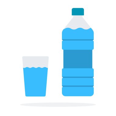 Bir şişe su vektörü düz malzeme tasarımı beyaz arkaplan üzerindeki izole nesne.