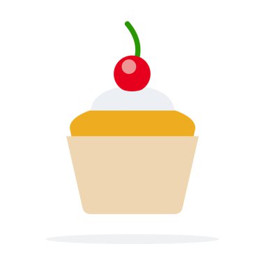 Kremalı ve vişneli kekler izole edilmiş.