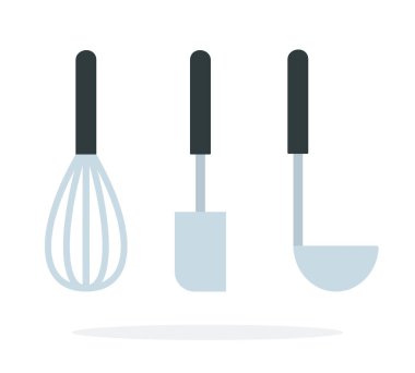 Kırbaç, spatula ve çorba kepçesi vektörü için mutfak çırpıcısı.