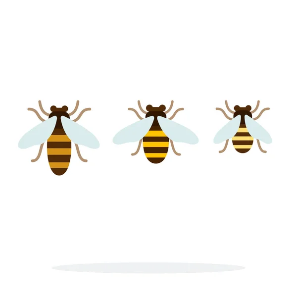 Пчела разного размера векторный плоский дизайн изолированный объект на белом фоне . — стоковый вектор