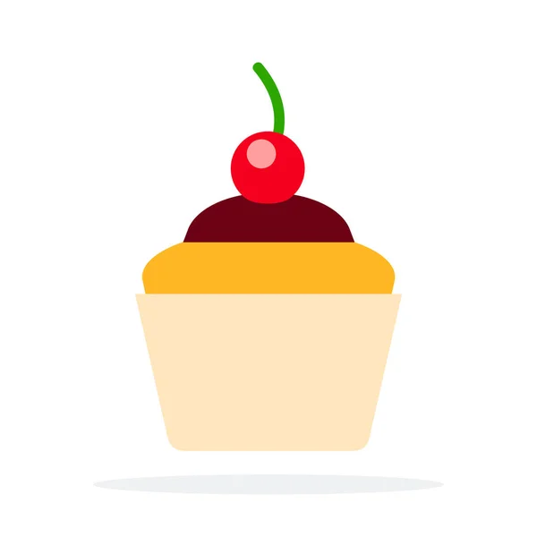 Cupcakes con crema y cereza vector diseño de material plano objeto aislado sobre fondo blanco . — Archivo Imágenes Vectoriales