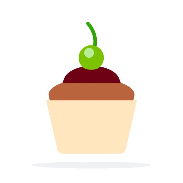 Σοκολάτα cupcakes με πράσινο διάνυσμα κεράσι επίπεδη υλικό σχεδιασμό απομονωμένο αντικείμενο σε λευκό φόντο. — Διανυσματικό Αρχείο