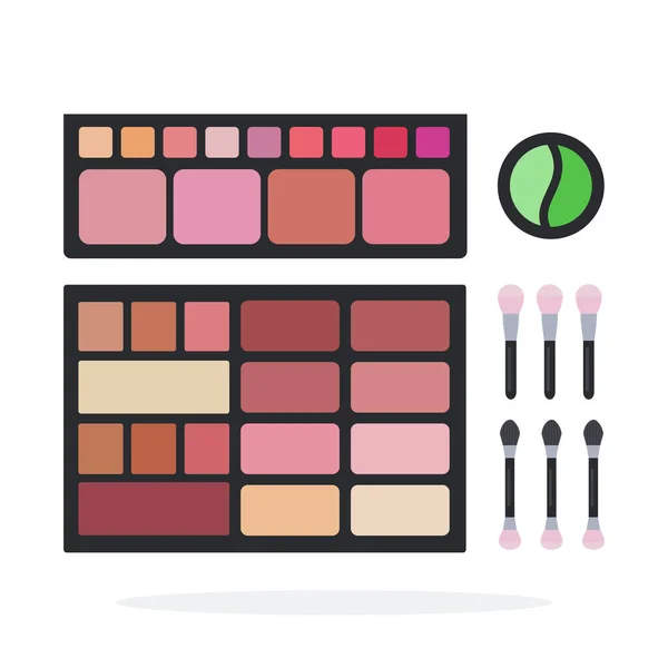 Set rouge and eye shadows for makeup vector flat material design isolated object on white background. — Stock Vector