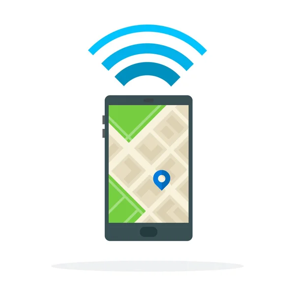 Location signal on phone vector flat material design isolated object on white background. — ストックベクタ