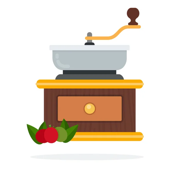 Manual coffee grinder and coffee berry vector flat isolated — 스톡 벡터