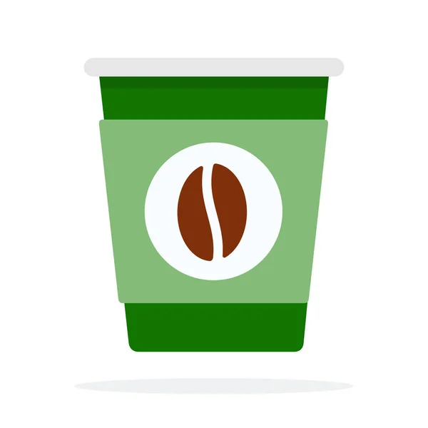 Green paper coffee cup with coffee bean print vector flat isolated — 스톡 벡터