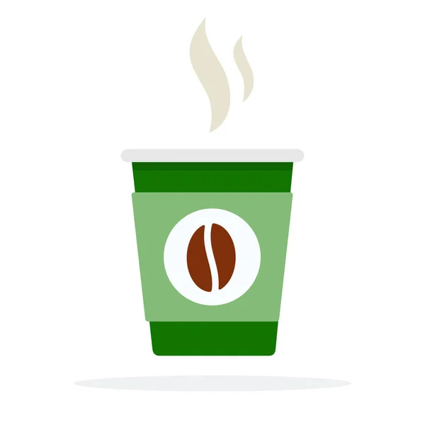 Green coffee paper cup with hot steam vector flat isolated — 스톡 벡터