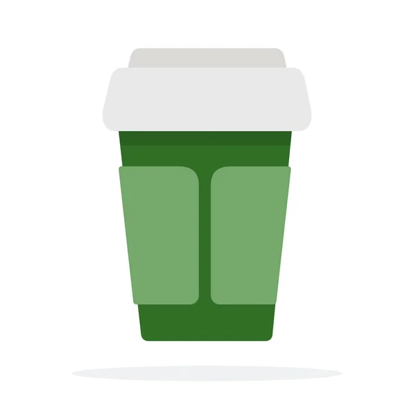 Green ceramic cup with a lid for the coffee vector flat isolated — 스톡 벡터