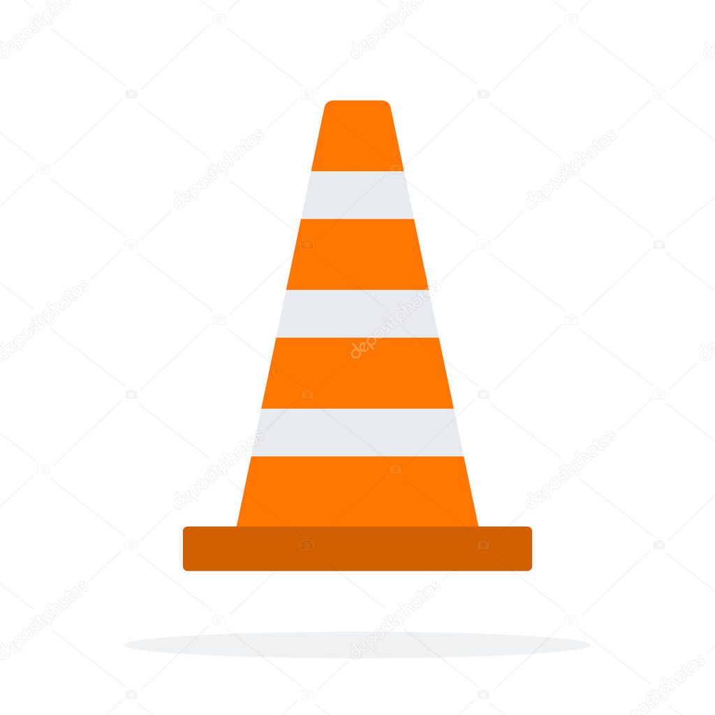 Signal traffic cone vector flat material design isolated object on white background.